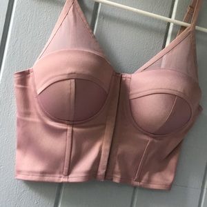 Satin silk corset bustier mauve crop top mesh